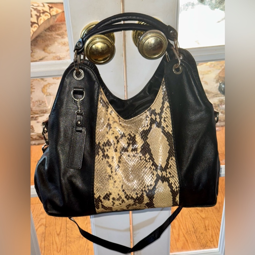 Plinio Visona Black and Snake Pattern Bag